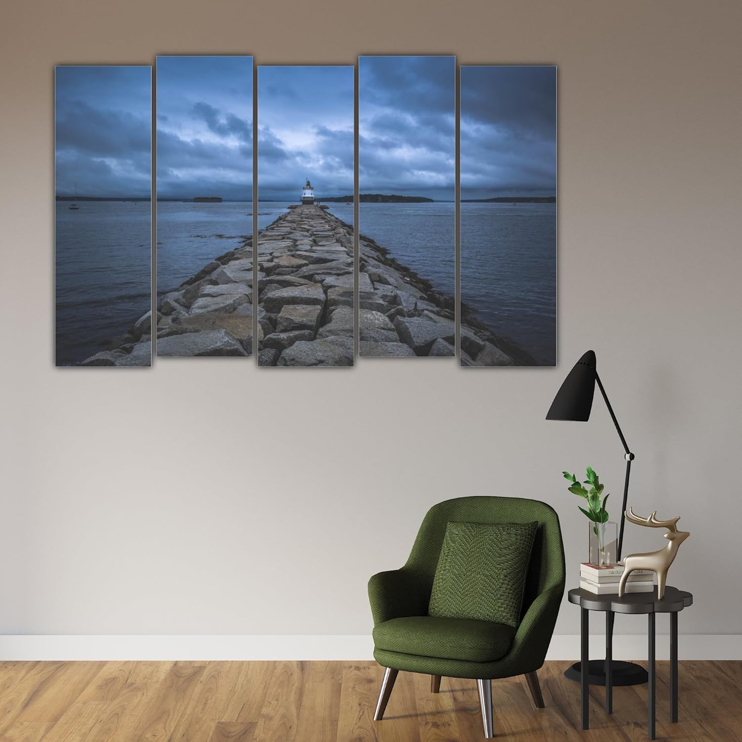 Close-up of splash-proof wooden MDF panels in Surf's Up Ocean-tastic 5-Panel Wall Art