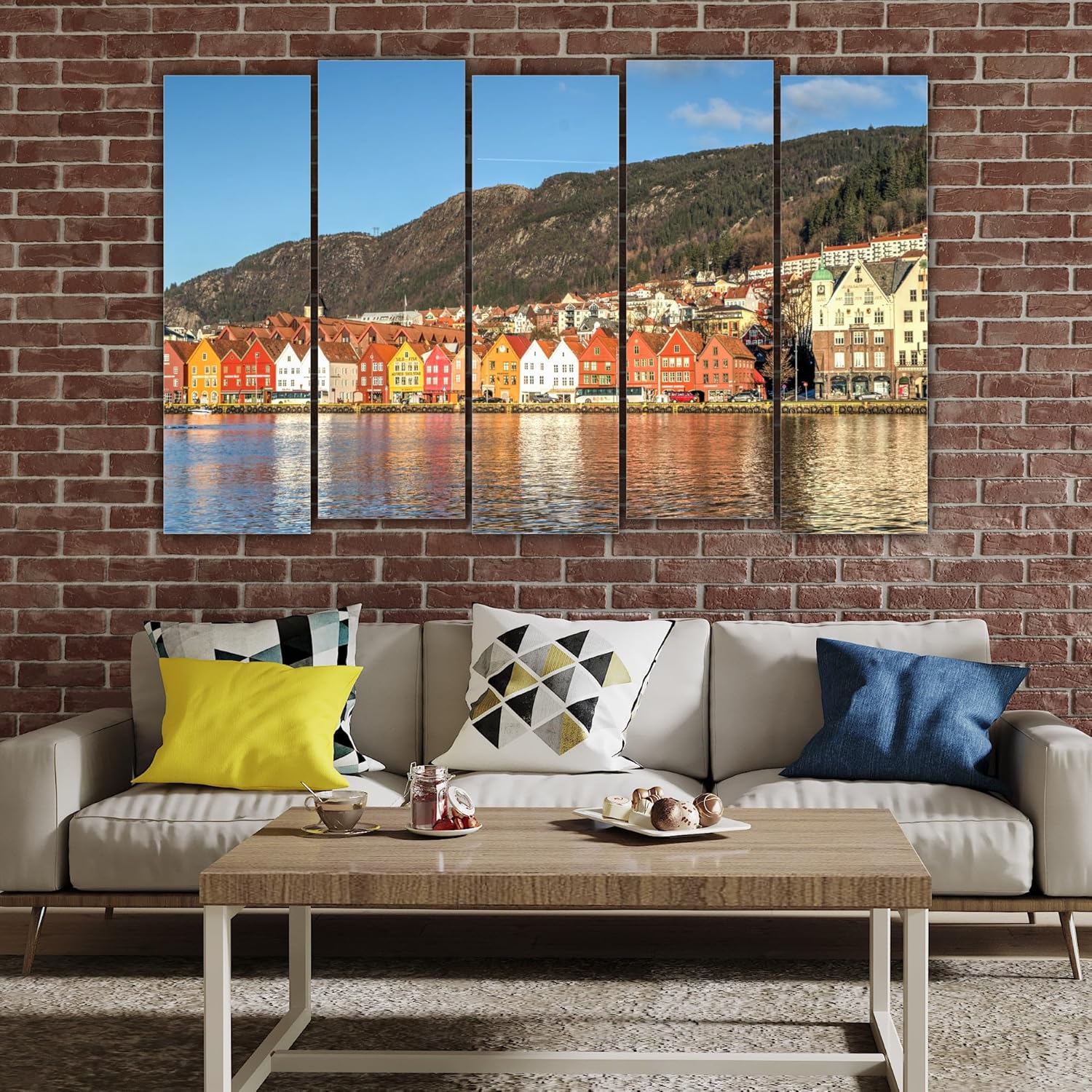 Side view of Euro-tastic 5-Panel Framed Wall Art showing the water splash proof matte laminated finish and sturdy wooden MDF frames.