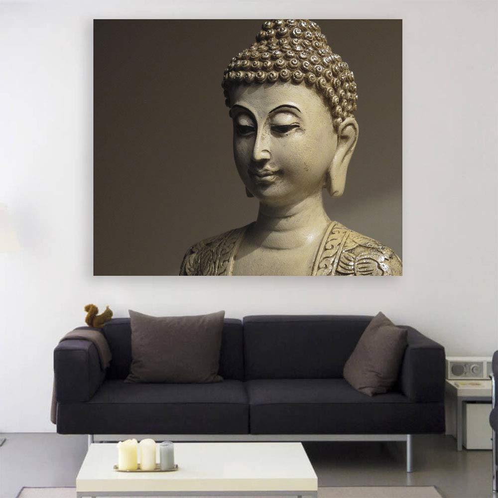 Stylish Buddha-lujah! Unframed Canvas Wall Art displayed in a modern living room for instant zen vibes