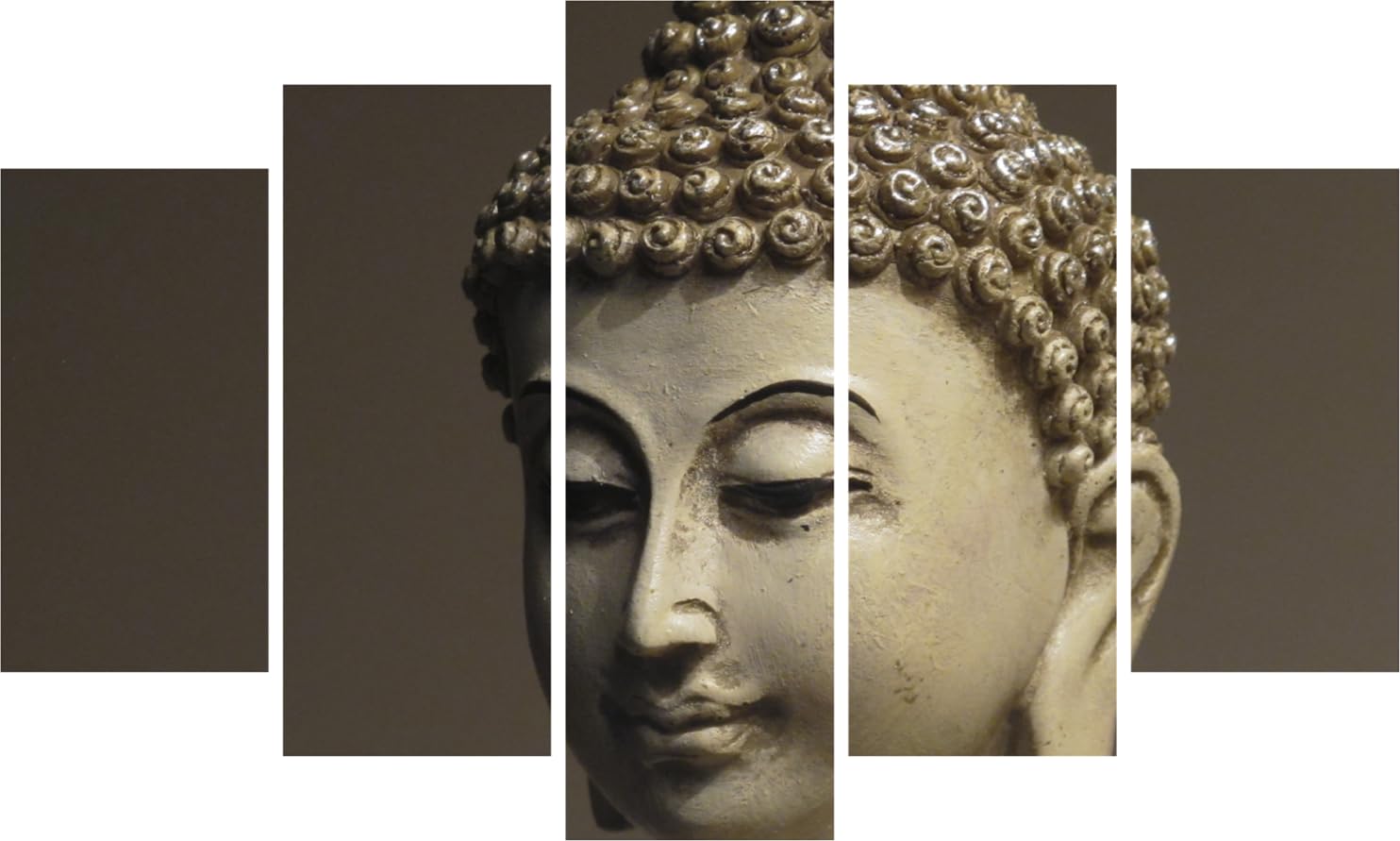 Buddha-tiful Frame Fiesta: 5-Panel Zen Wall Art displayed on a living room wall for a serene vibe