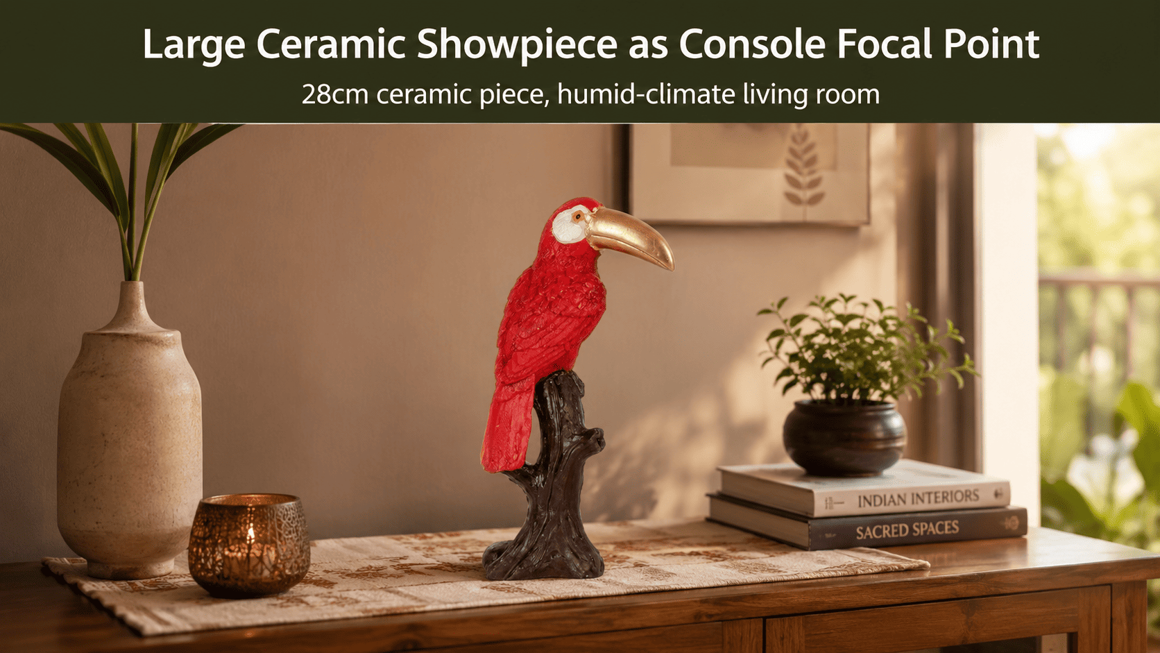 large ceramic showpiece on a living room console