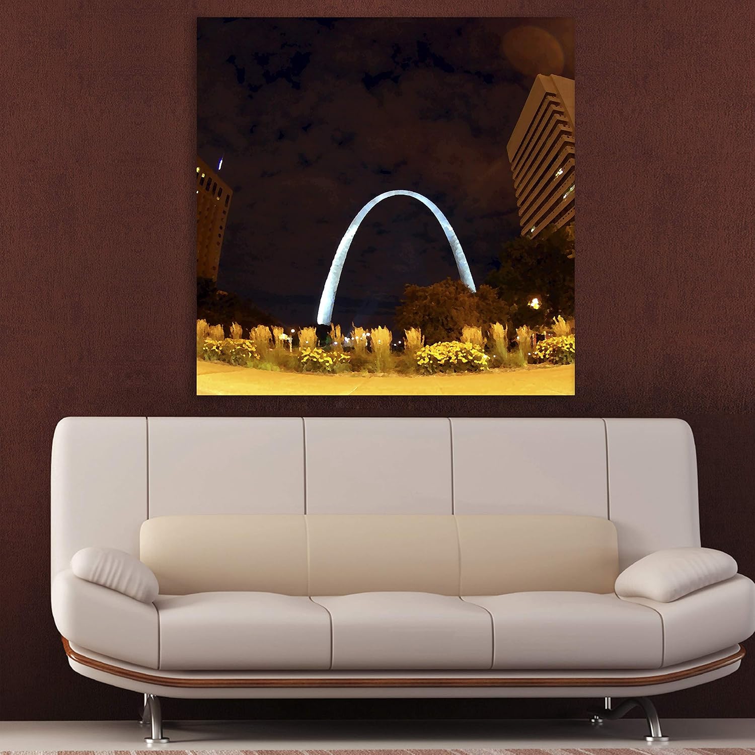 Arch This Way: Silvery City Unframed Wall Art Canvas Thatll Make Your Room Gleam - shows a shimmery silver arch cityscape.