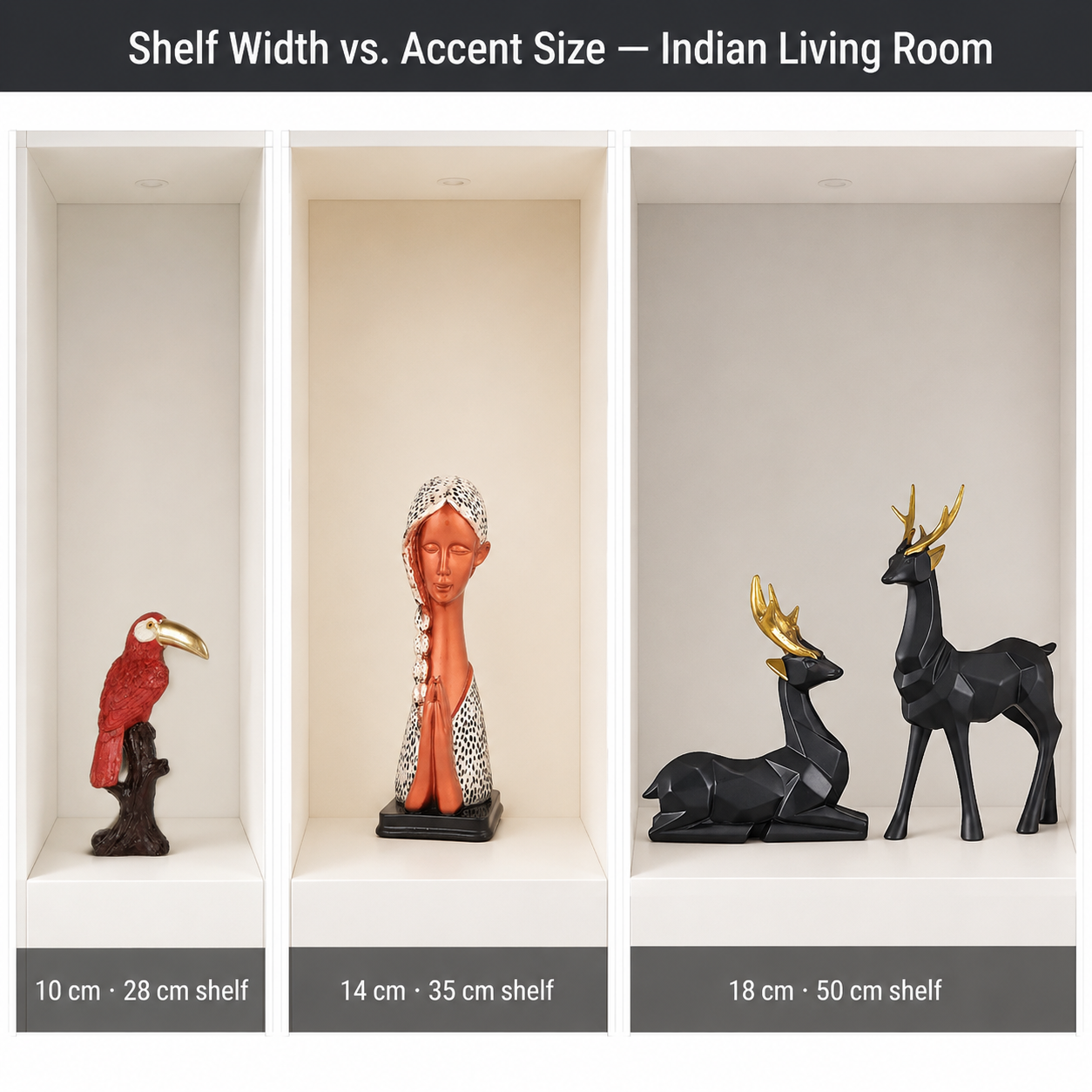 What Size Decor Accents Work Best on Indian Living Room Shelves