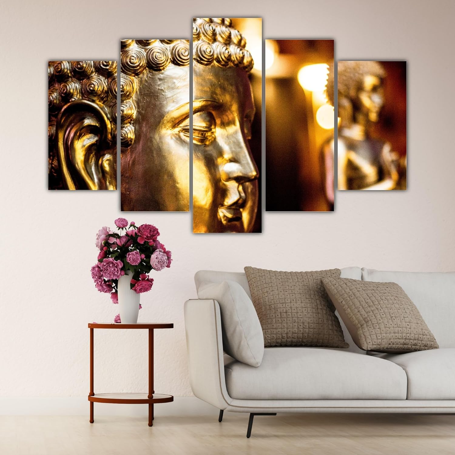 Close-up of Buddha-tastic details on the 5-Panel Framed Wall Art.
