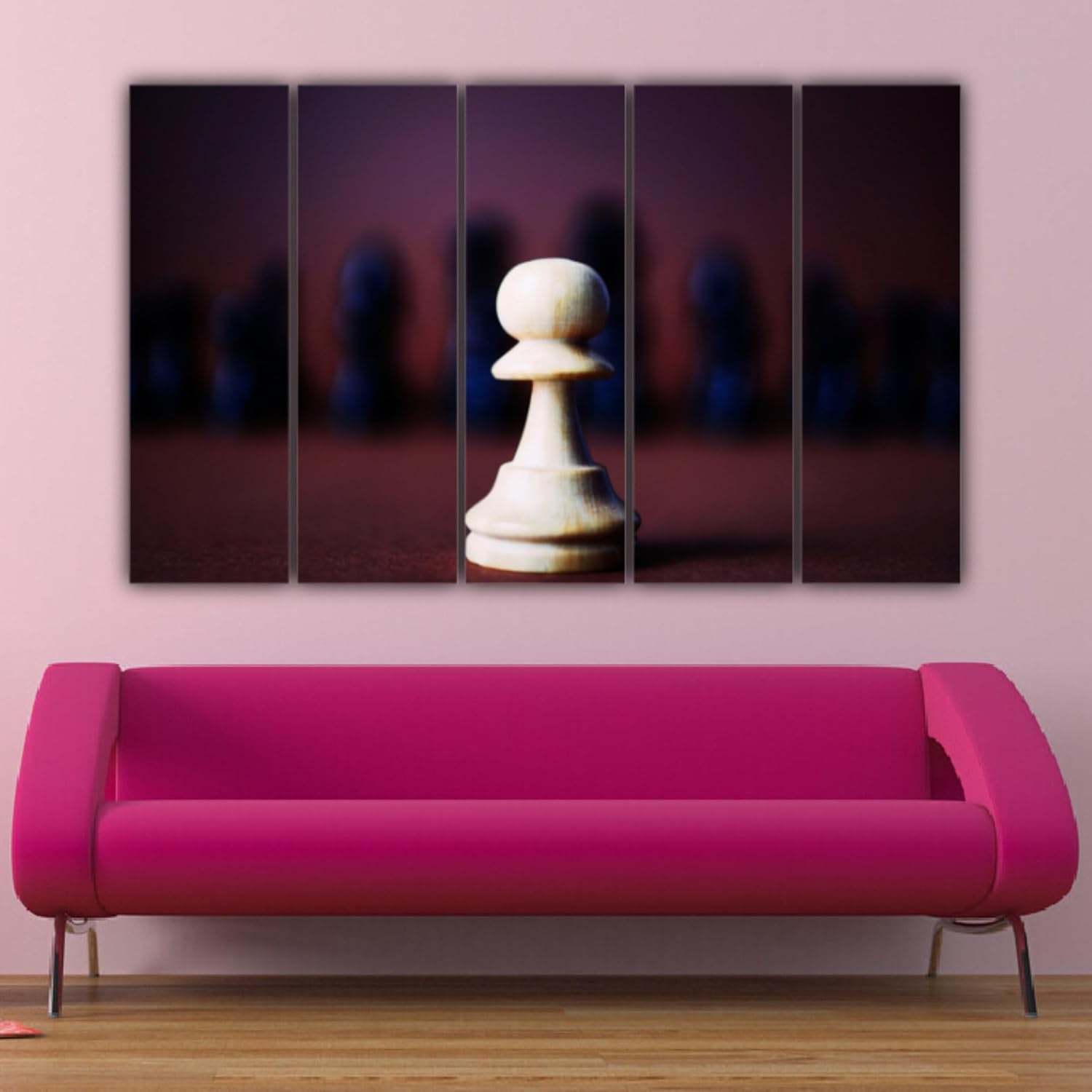 Close-up of the black-and-white chessboard print on framed multi-panel Wall Art titled "Checkmate Your Walls: Framed Chess Photography Wall Art".