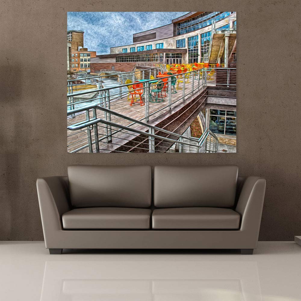 Bridge Bites Canvas That'll Make Your Walls Hungrier - Unframed Dinner on the Bridge Wall Art showing a romantic candlelit dinner on a city bridge