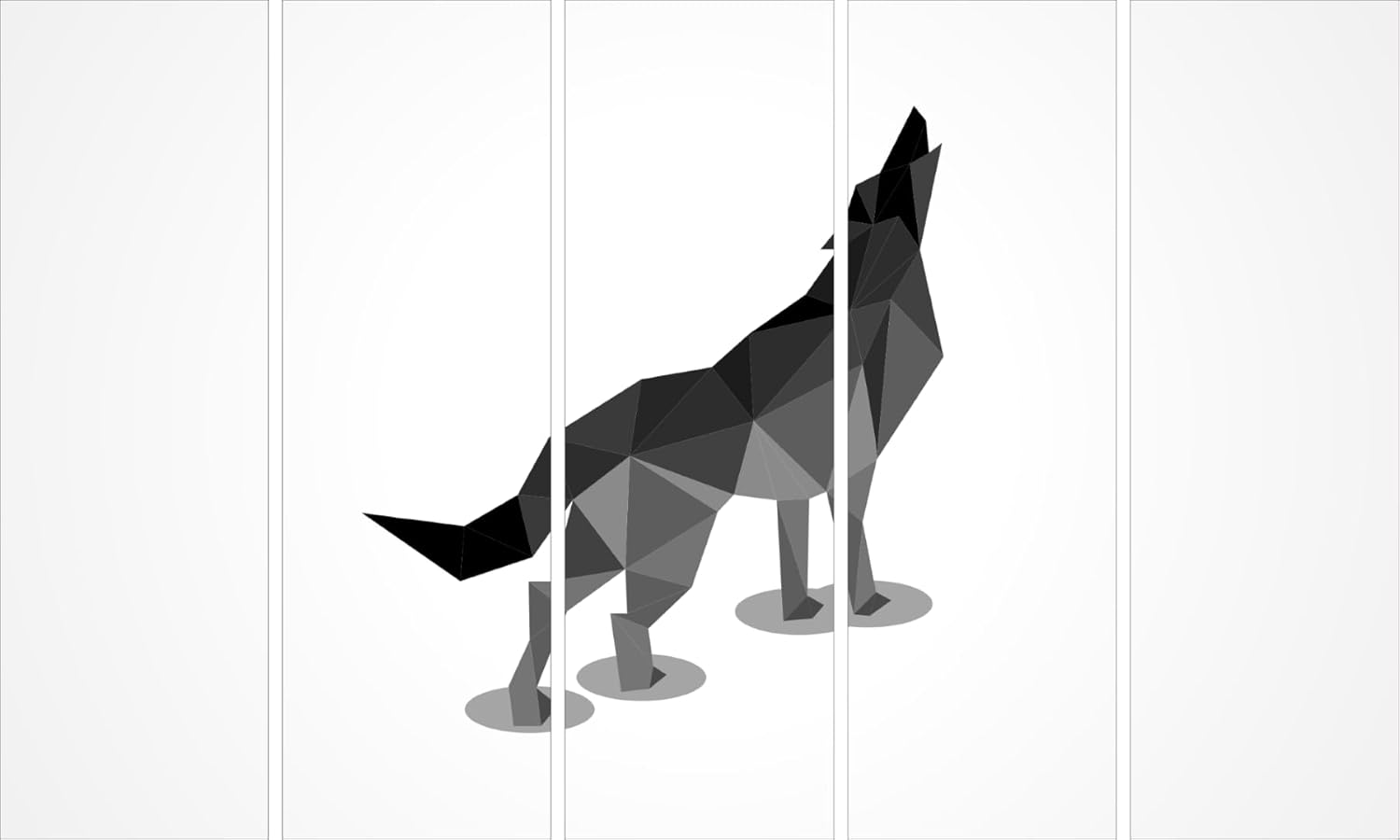 Unleash the Howl: Wolf-some Multi-Frame Framed Wall Art in a living room, showing all five panels with a wolf portrait.