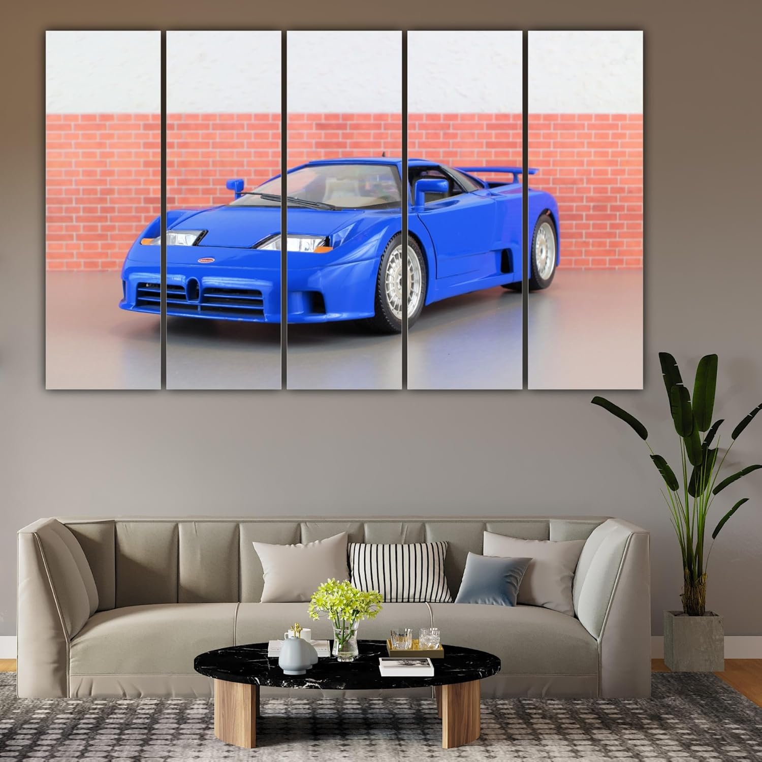 Close-up of the Car-vroom! Framed Multi-Panel Wall Art That'll Rev Your Room with sleek car graphics on MDF panels.