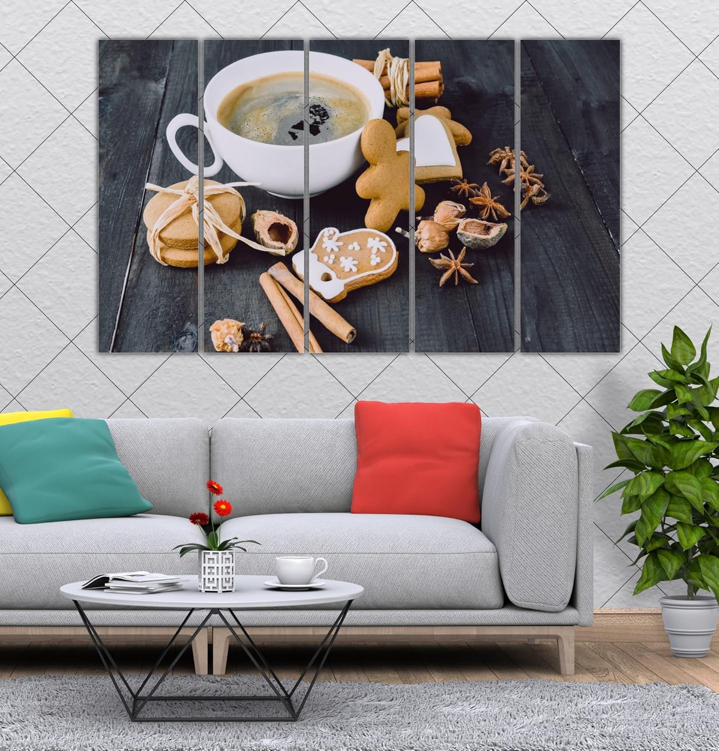 Close-up of splash-proof frames in the Coffee Cup Photography-Framed Wall Art set