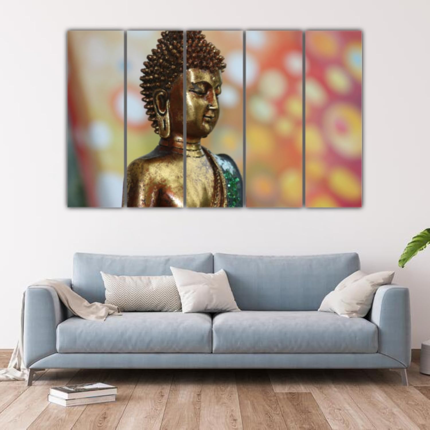 Close-up of Buddha-believable 5-Panel Framed Wall Art showing frame detail