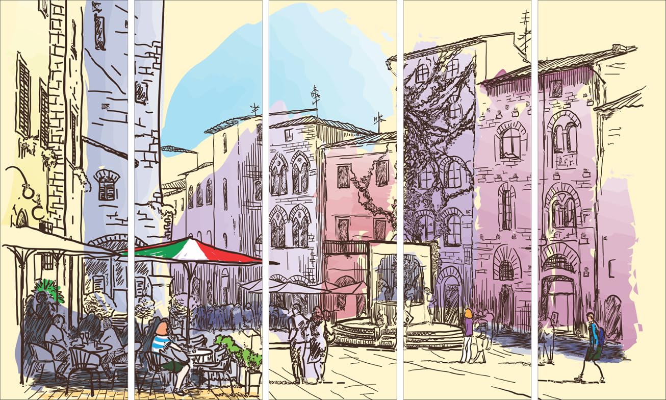 Italy-talian Dream multiframe framed Wall Art showcasing a vibrant Italian countryside landscape on five panels