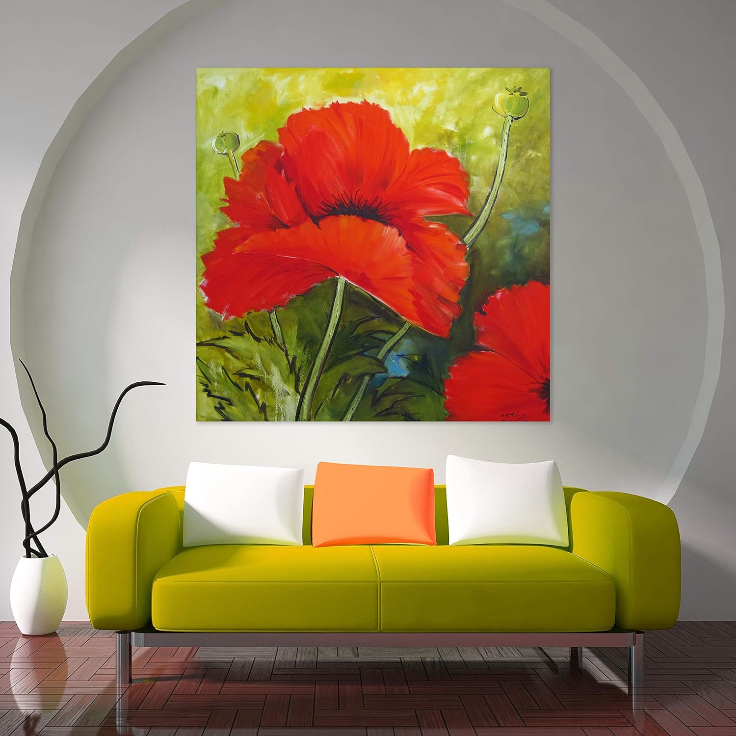 Front view of Hydrangea Bliss Unframed Canvas Wall Art with vibrant flower blooms