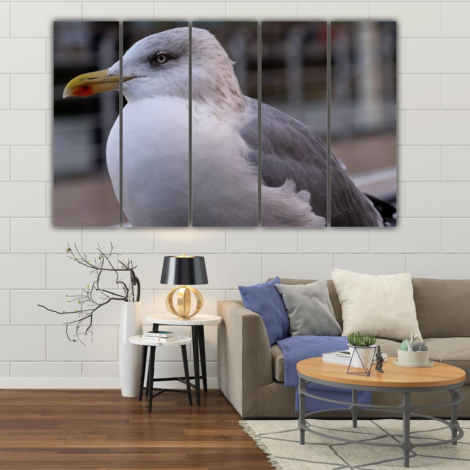 Feathered Friends Fiesta bird wall art adding color to a modern living room