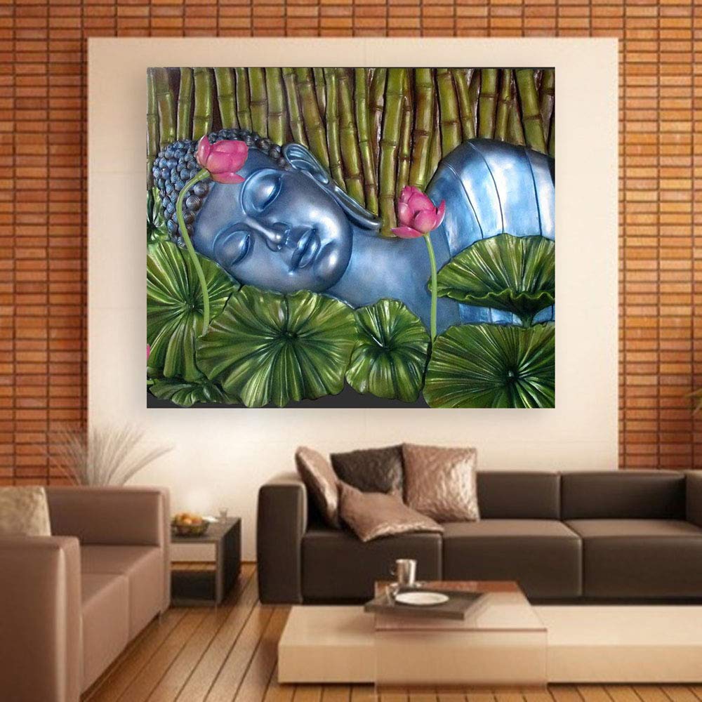 Buddha Bliss: Unframed Wall Art hanging above a cozy sofa