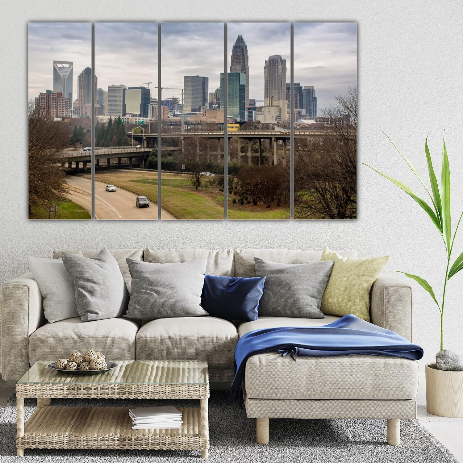 Close-up of the multi-frame skyline design of the Metro Magic Wall Art