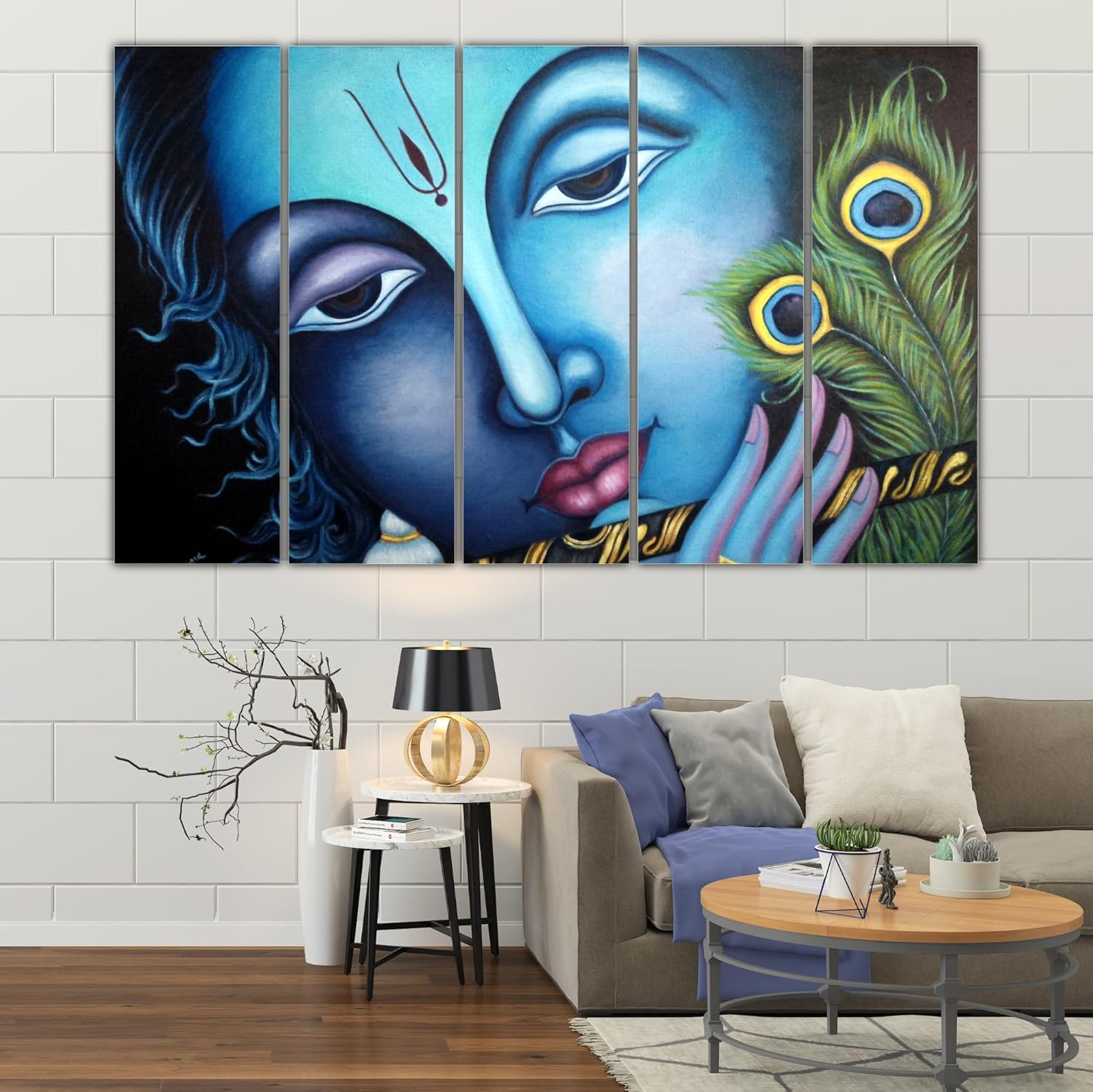Close-up of the framed Krishna masterpiece Wall Art highlighting vivid colors and sharp details