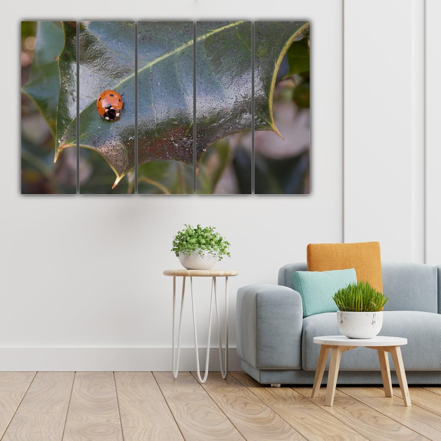 Leaf-tastic Photography: Framed Multi-Panel Wall Art hung above a sofa to add leafy luxury to living room decor