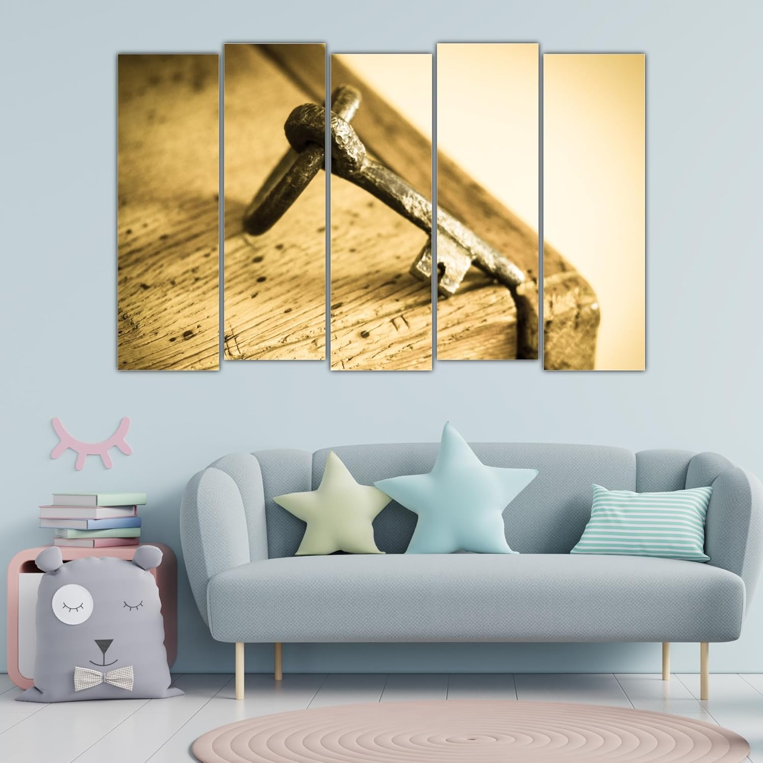 Close-up of golden key prints in Key-mazing Ancient Key Photography Framed Wall Art.