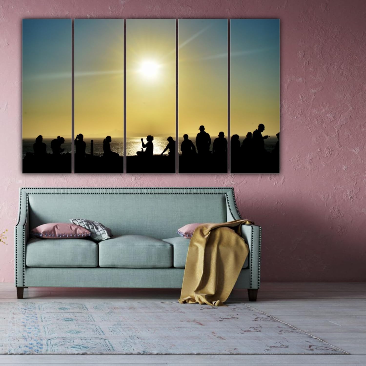 Close-up of Sunset-sational Multi-Frame Framed Wall Art That'll Shore Up Your Style highlighting splash-proof printed waves.