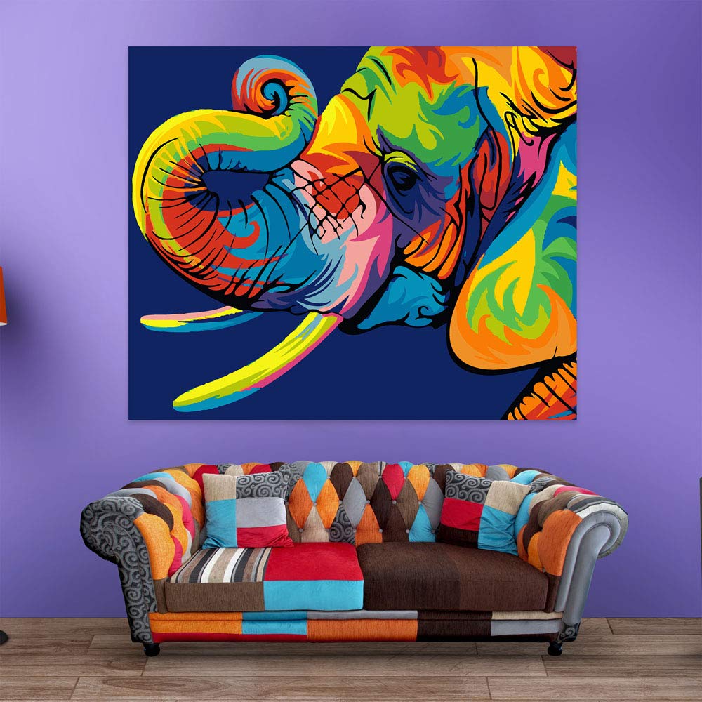 Close-up of Elephant-tastic Unframed Abstract Wall Art showcasing a majestic elephant in matte earthy hues