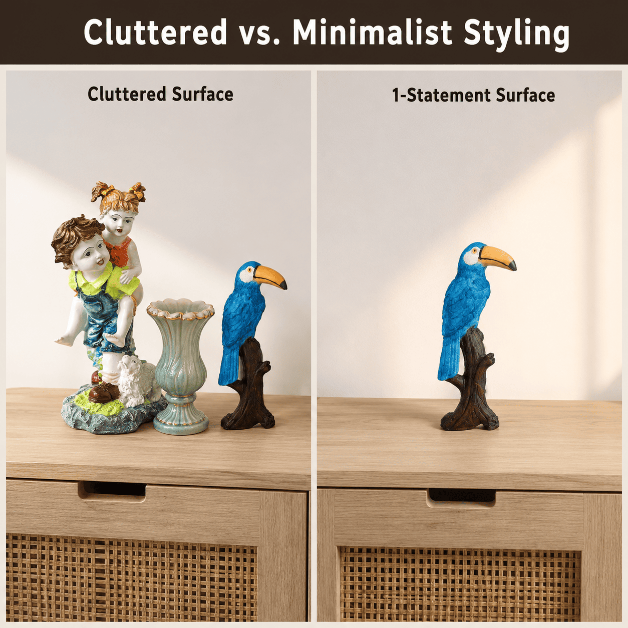 cluttered surface compared to a minimalist styled surface