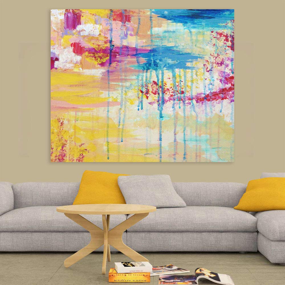 Color Explosion Unframed Abstract Wall Art showcasing vibrant purples and abstract patterns on premium cotton canvas.