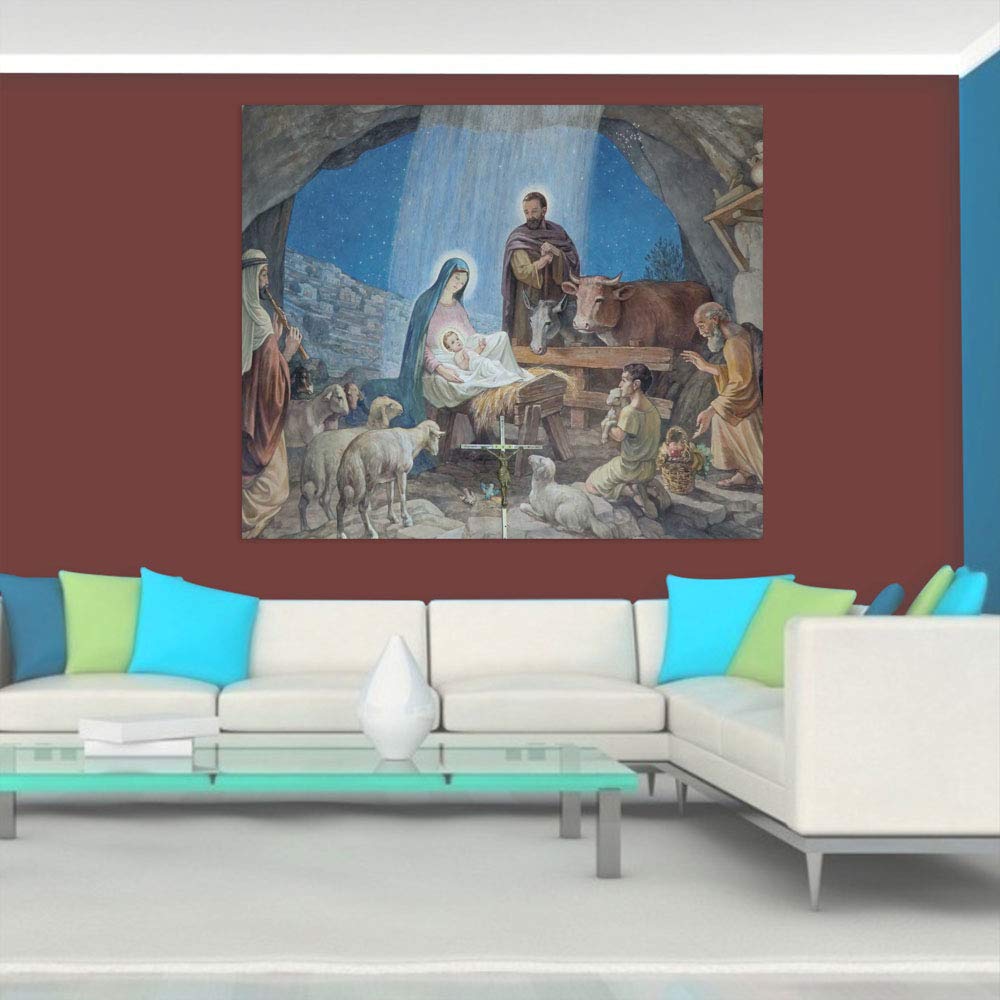 Holy Night Nativity Canvas Thatll Sleigh Your Walls Wall Art showing Mary, Joseph, and Jesus under a starry sky
