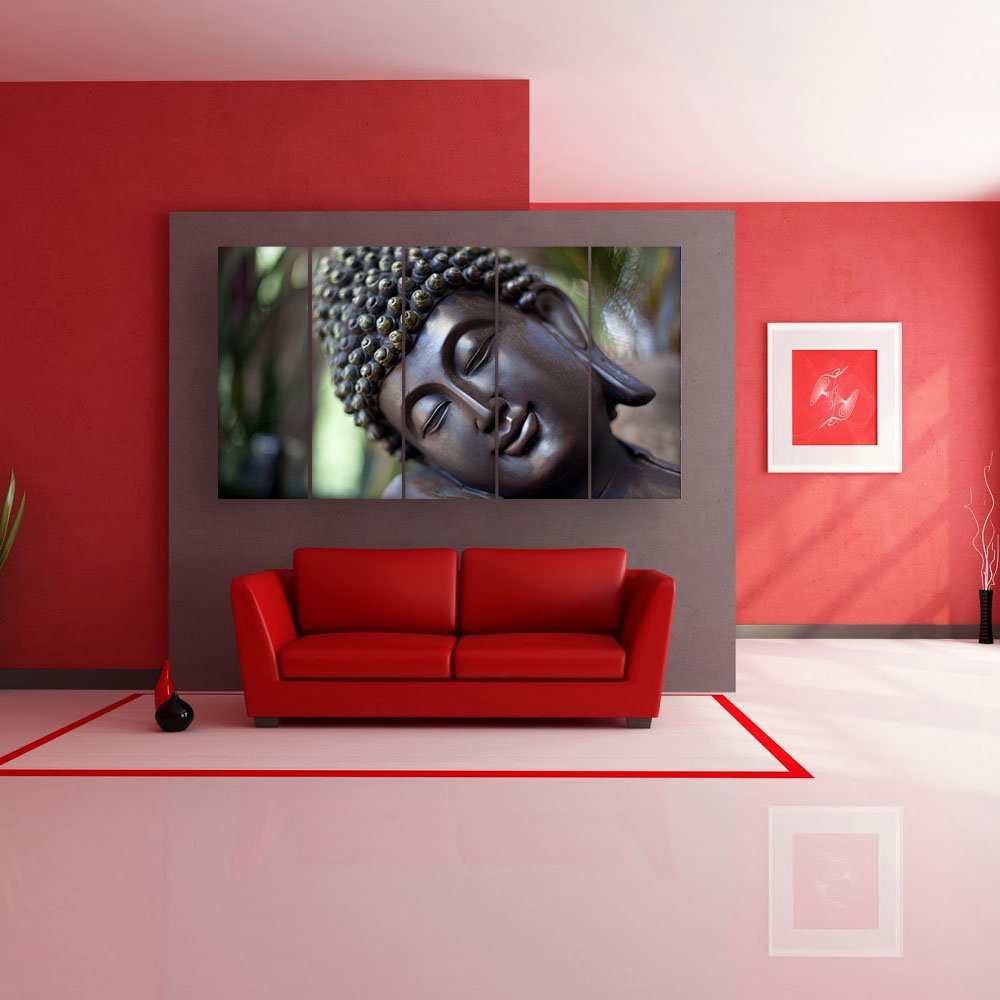 Close-up of Buddha-tiful Framed Abstract Wall Art  5-Panel Zen Delight showing vibrant multicolor panels