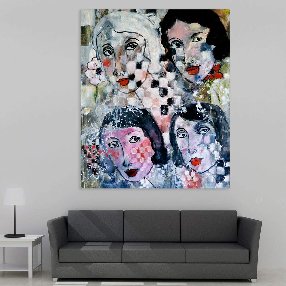 A vibrant unframed 'Shades-of-Me' Woman Wall Art on cotton canvas showcasing abstract human silhouettes.