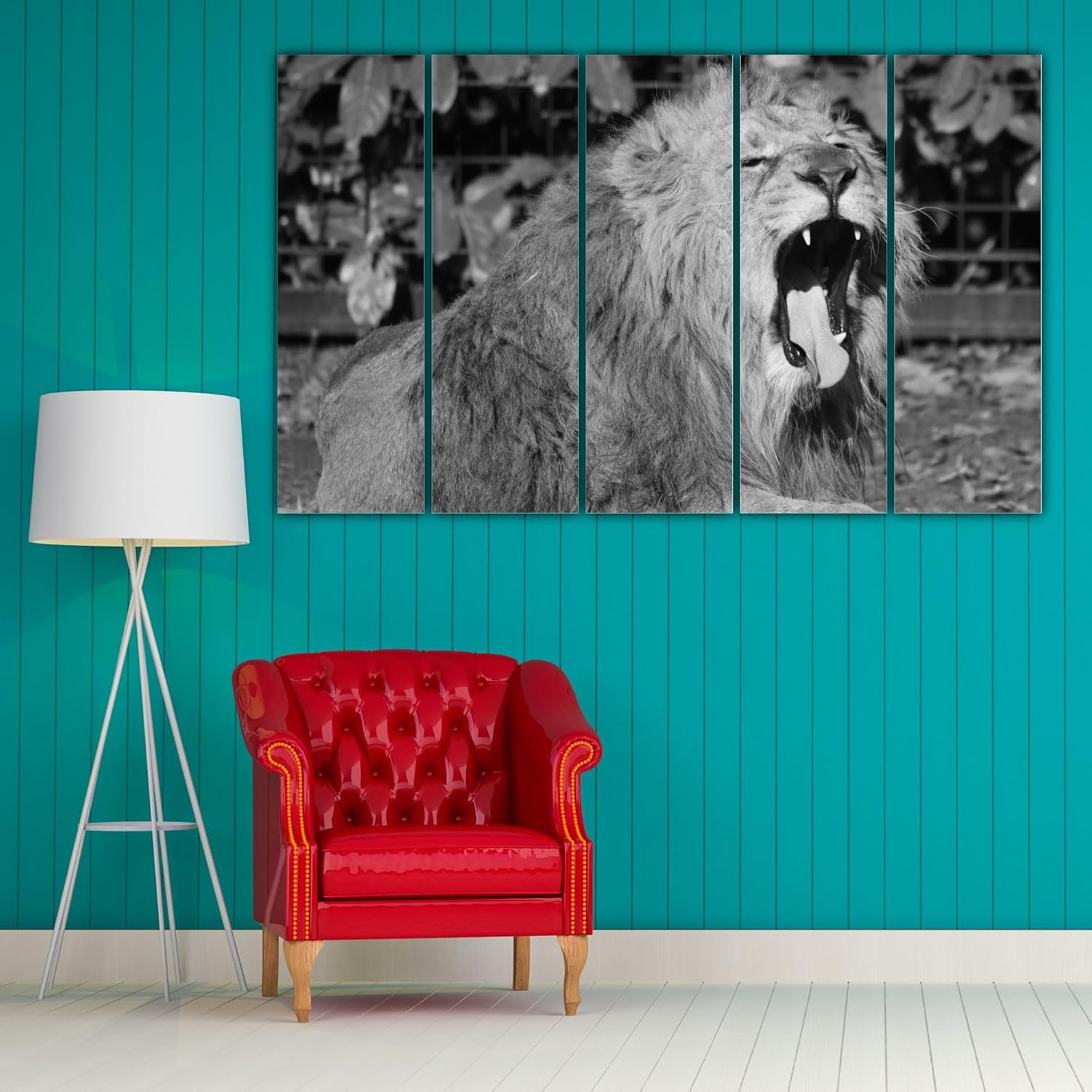 Close-up of the framed lion panels from Lion-tastic Multi-Frame Wall Art in vibrant hues.