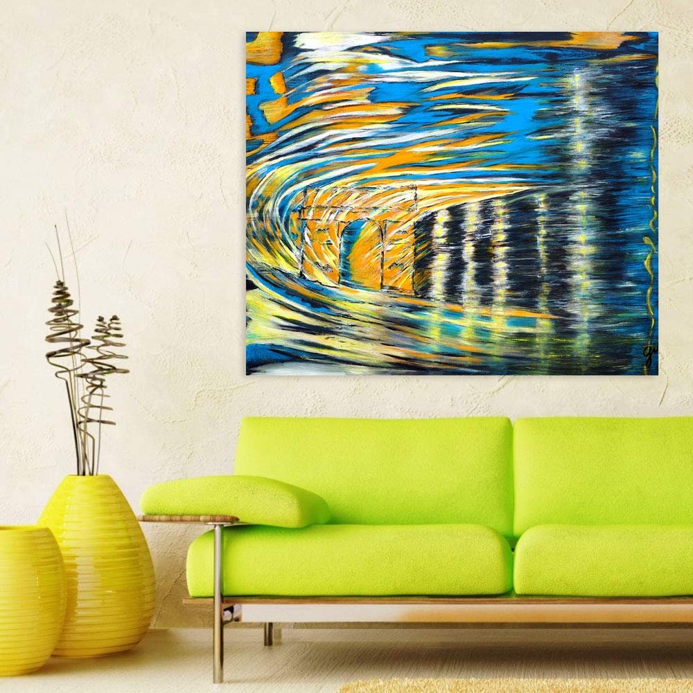 Close-up of Rainy Cityscape Canvas That'll Wash Worries Away - Unframed Wall Art hanging on a living room wall