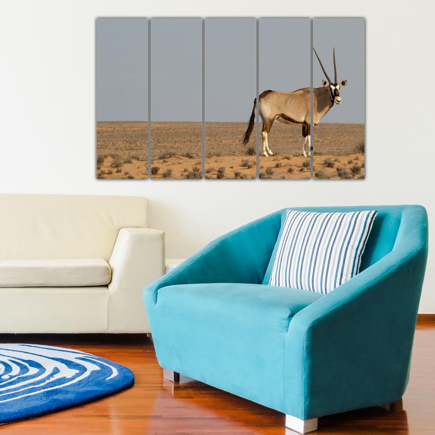 Close-up of the framed nature print panels showing vivid green forest imagery on Wood MDF