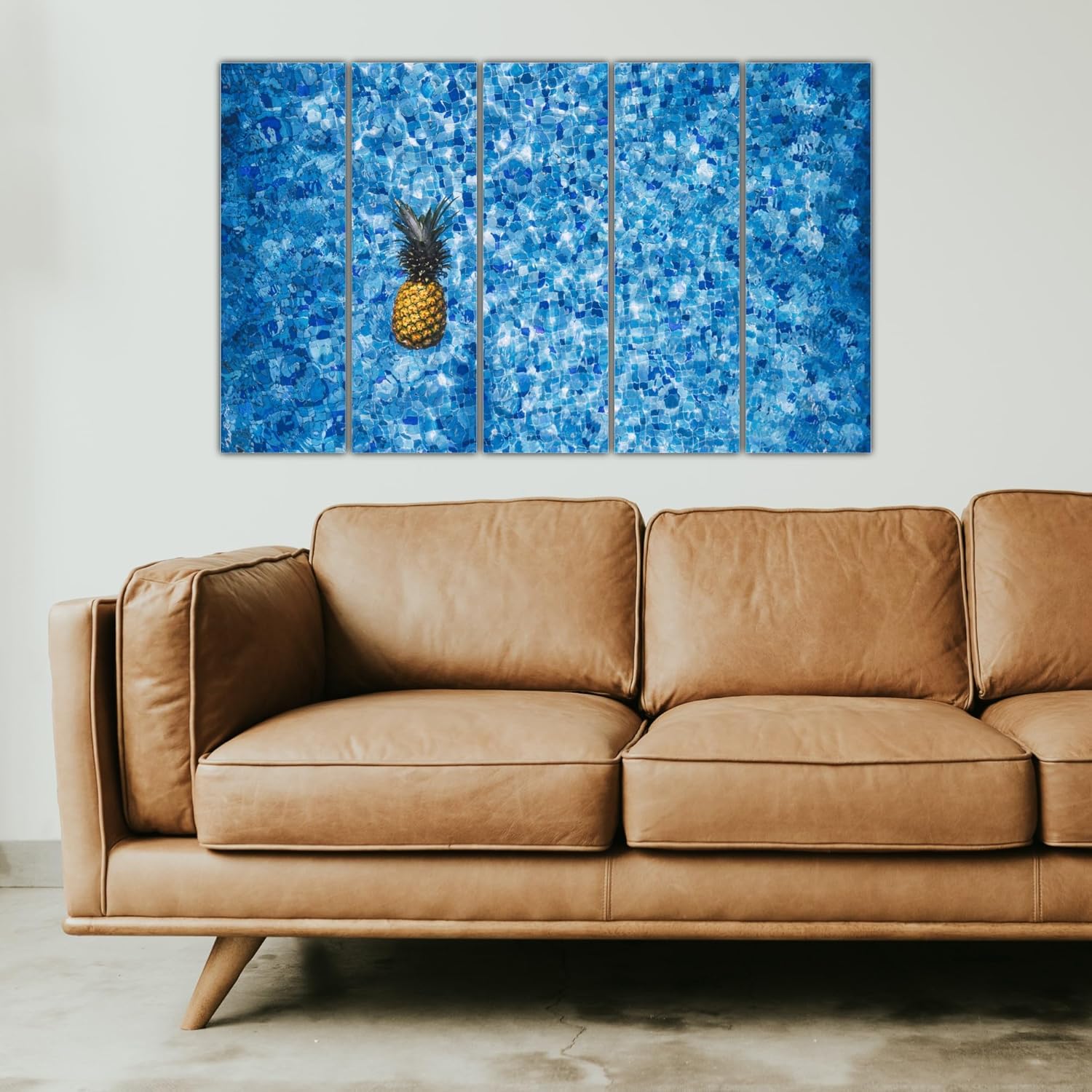 Framed Tropical Fiesta photography wall art featuring colorful pineapple prints in a 5-panel layout