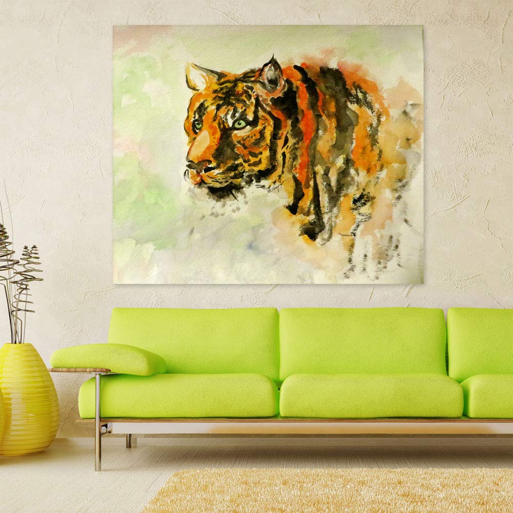 Unleash the Roar: Wild Animals Unframed Wall Art featuring a bold lion prowling across ivory canvas