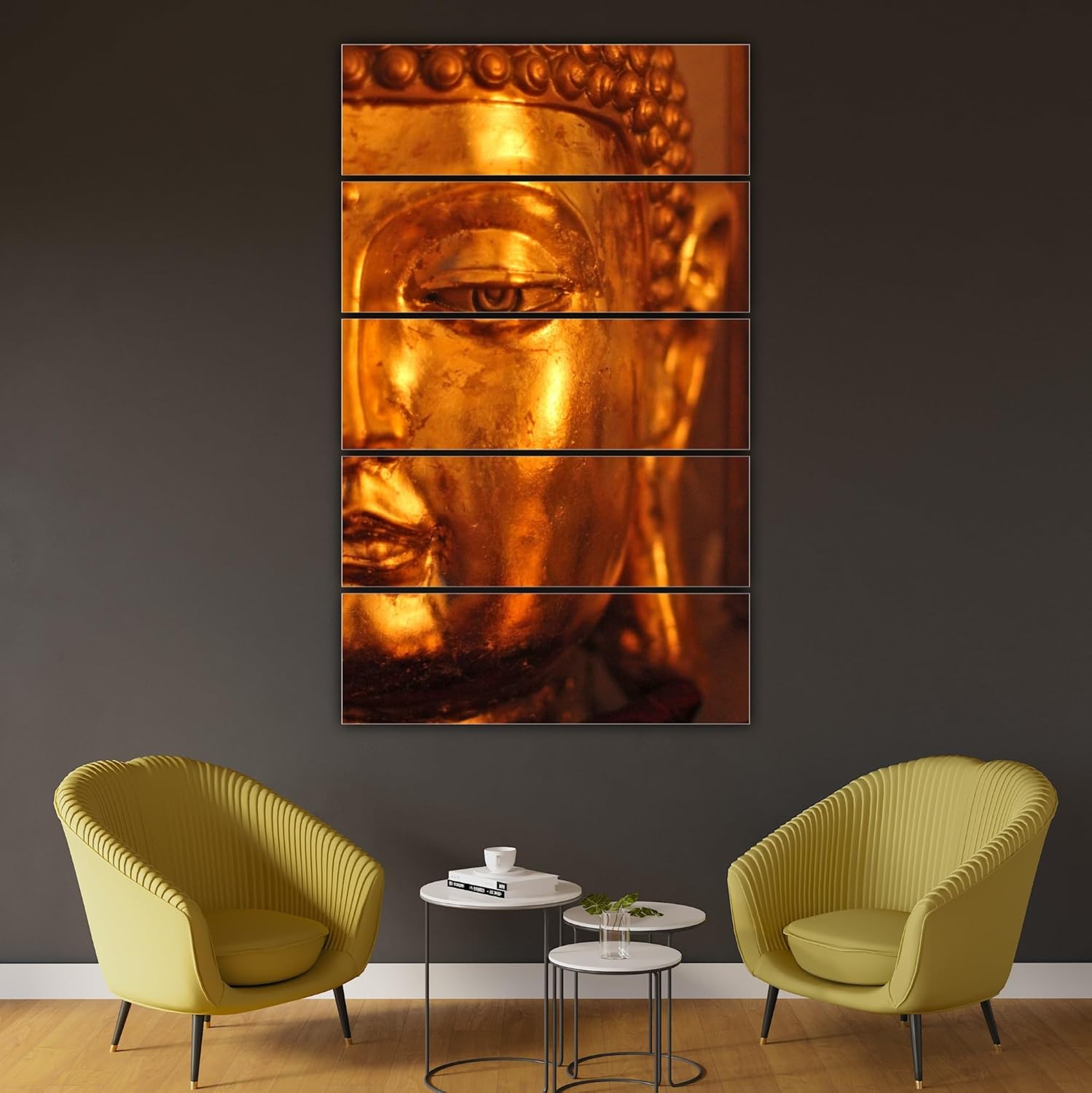 Close-up of the Buddha-tastic Multi-Frame Wall Art to Amp Up Your Zen - Framed Serenity Squad (127×76cm) showing splash-resistant finish on MDF frames