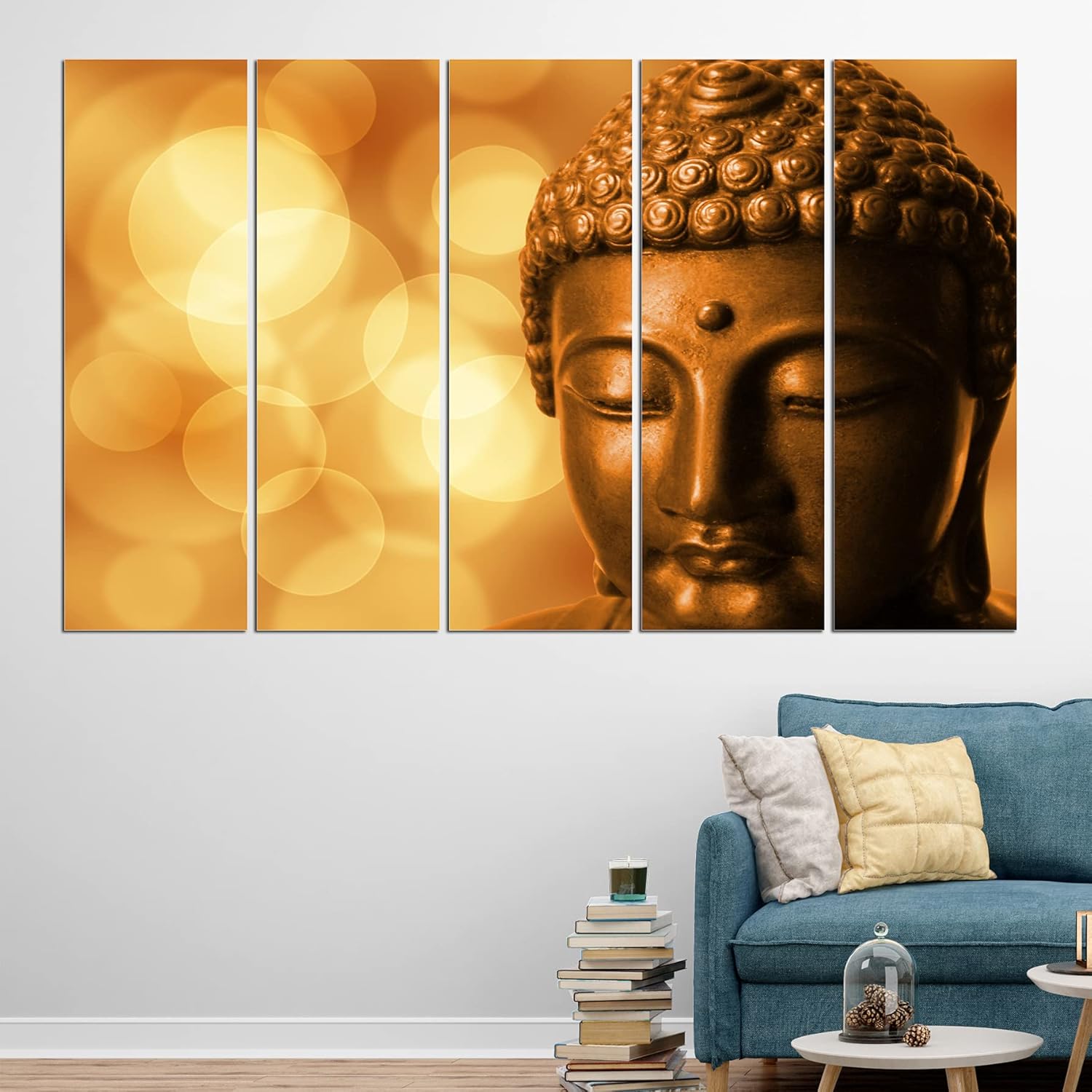 Photograph of Buddha-tiful Golden Multi-Frame Framed Wall Art displayed in a living room