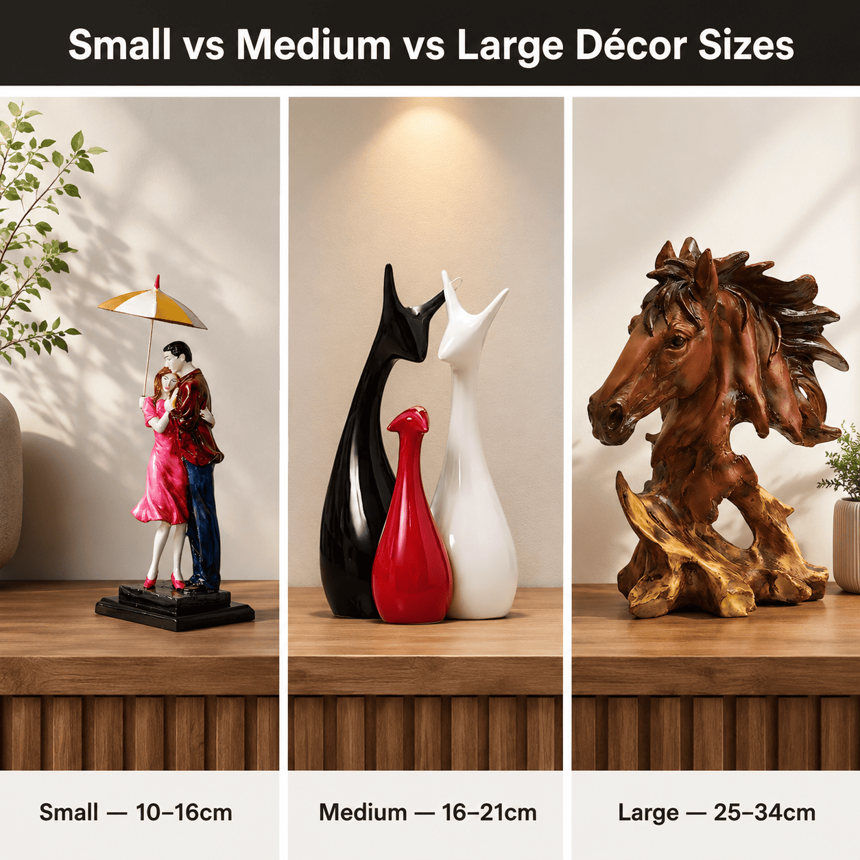 size comparison grid of small medium and large home decor accents