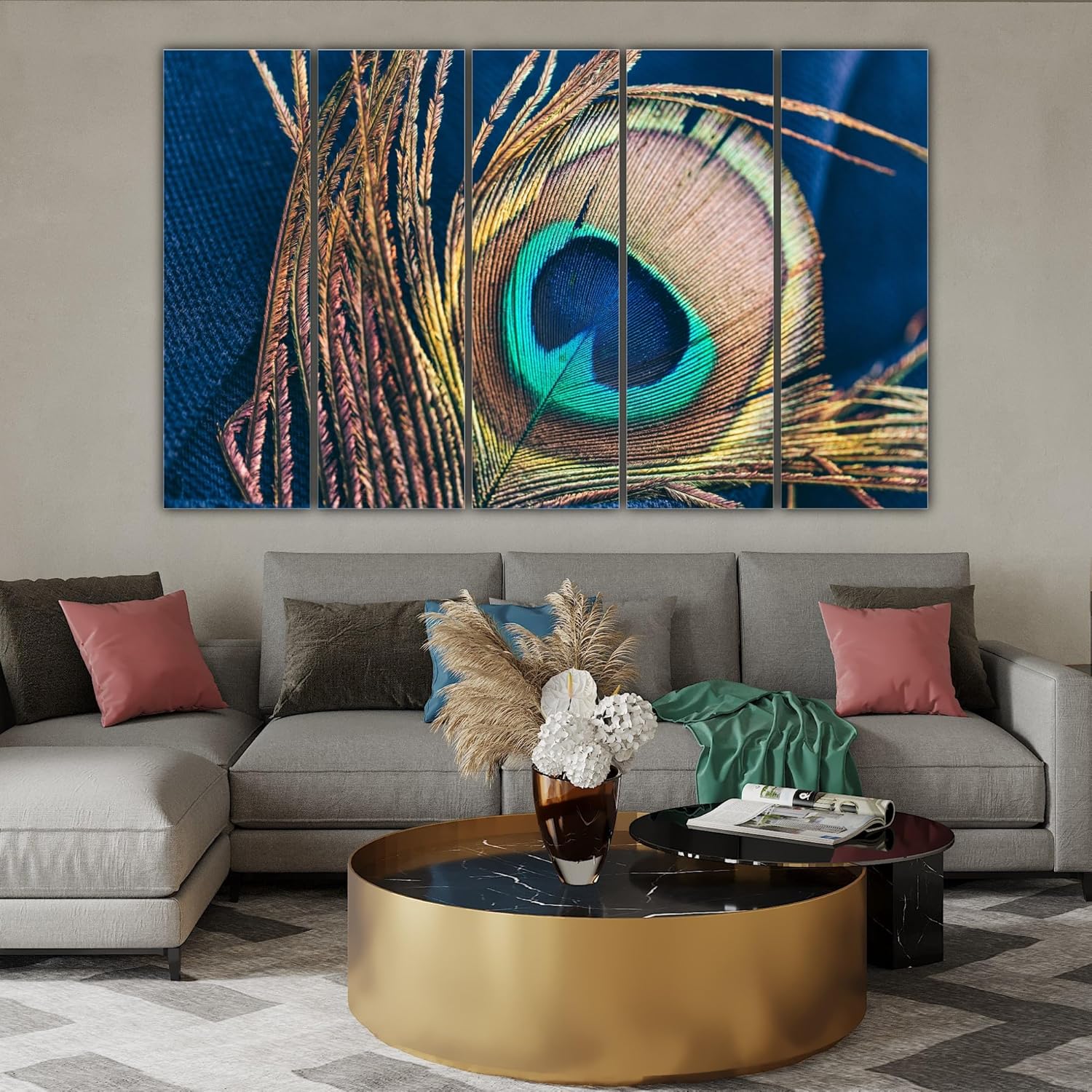 Close-up of vivid peacock feather patterns on framed Wall Art