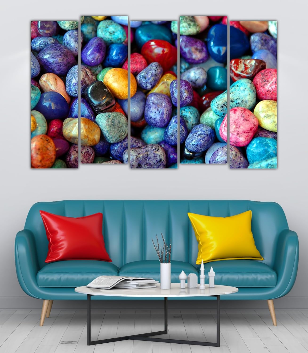 Close-up of the 5-panel Pebble-tastic Photography Framed Wall Art revealing vibrant pebbles.