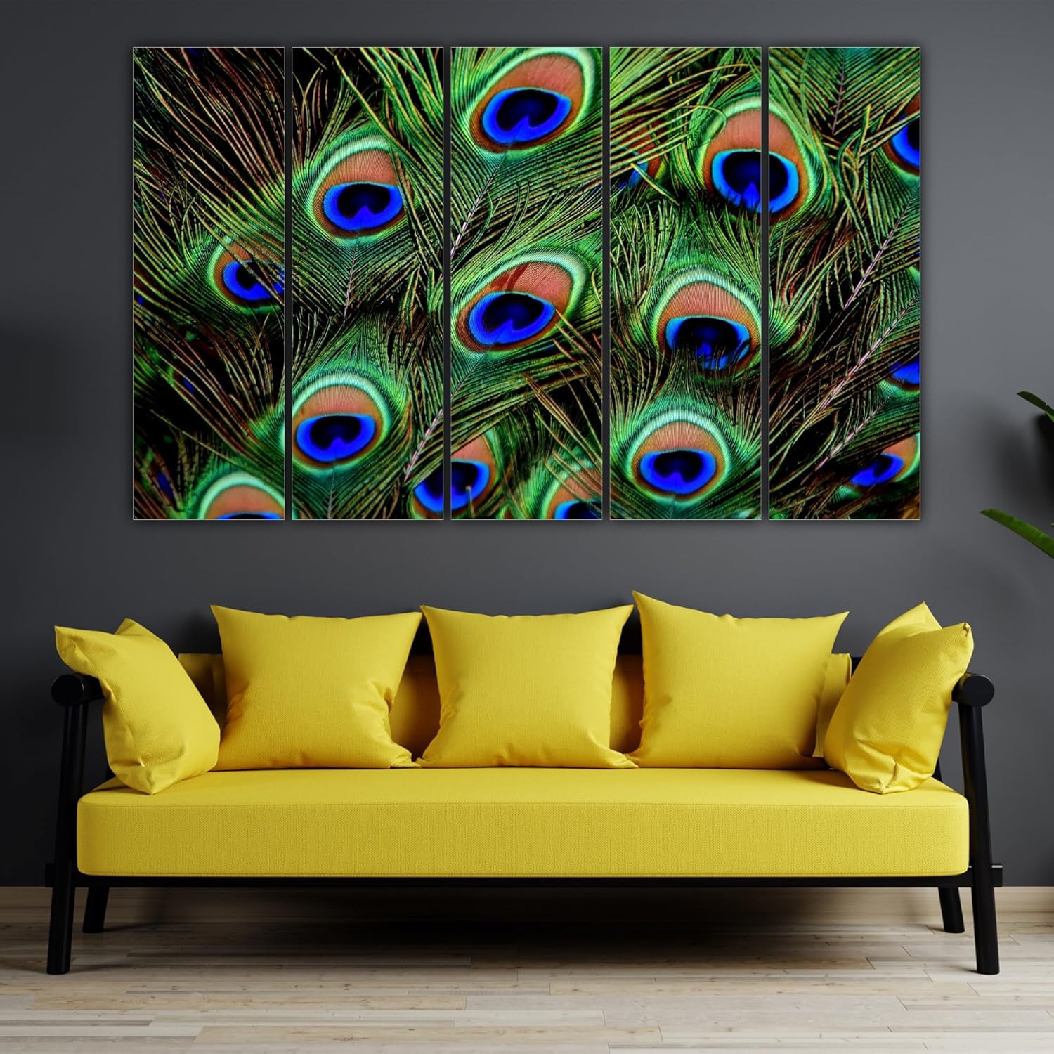 Strut Your Stuff: Peacock Feather Photography Framed Wall Art That'll Make Your Walls Flock (127x76cm) close-up highlighting vivid peacock feather details.