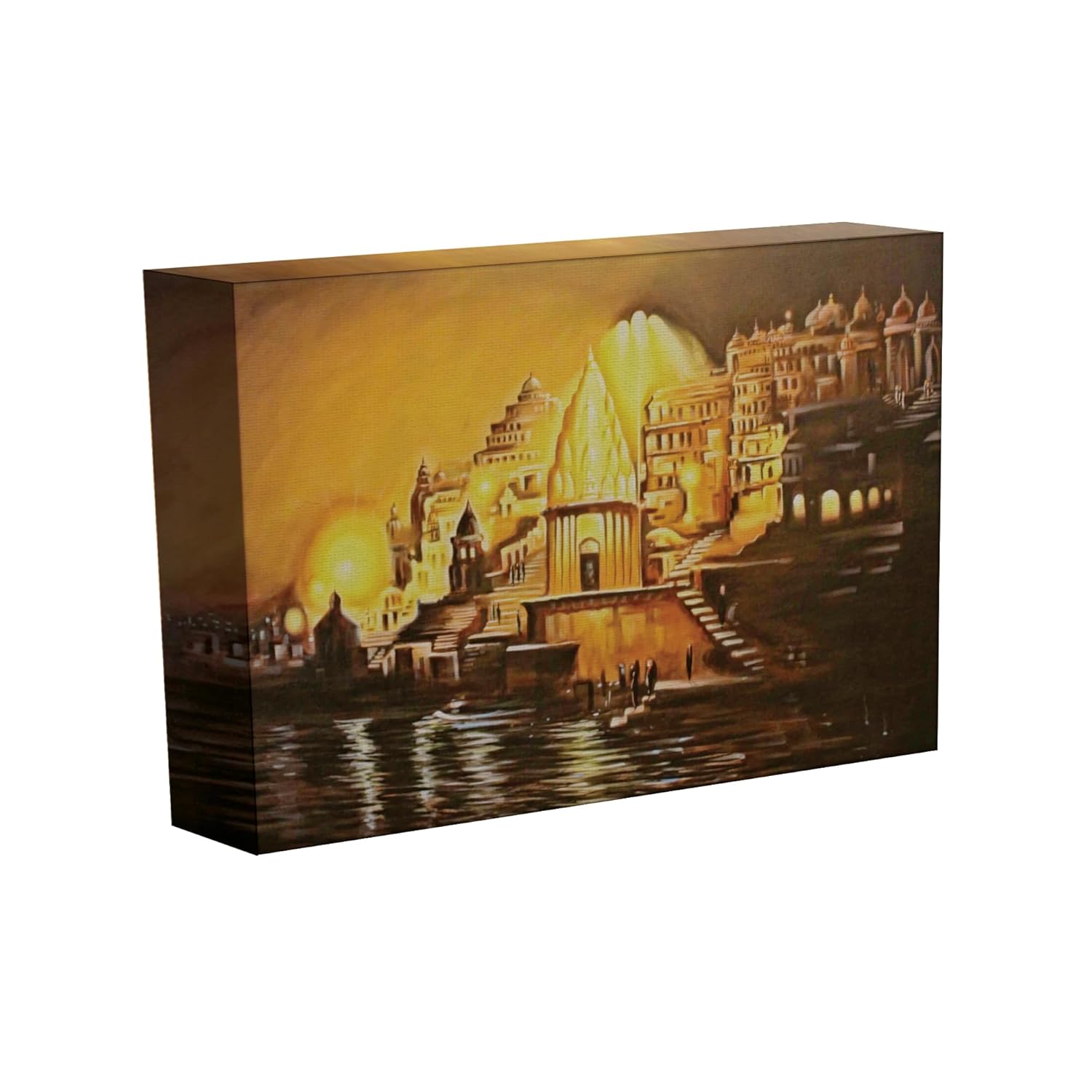 Close-up of Hindu Temple Glow-Up framed wall art with vivid colors and wood frame