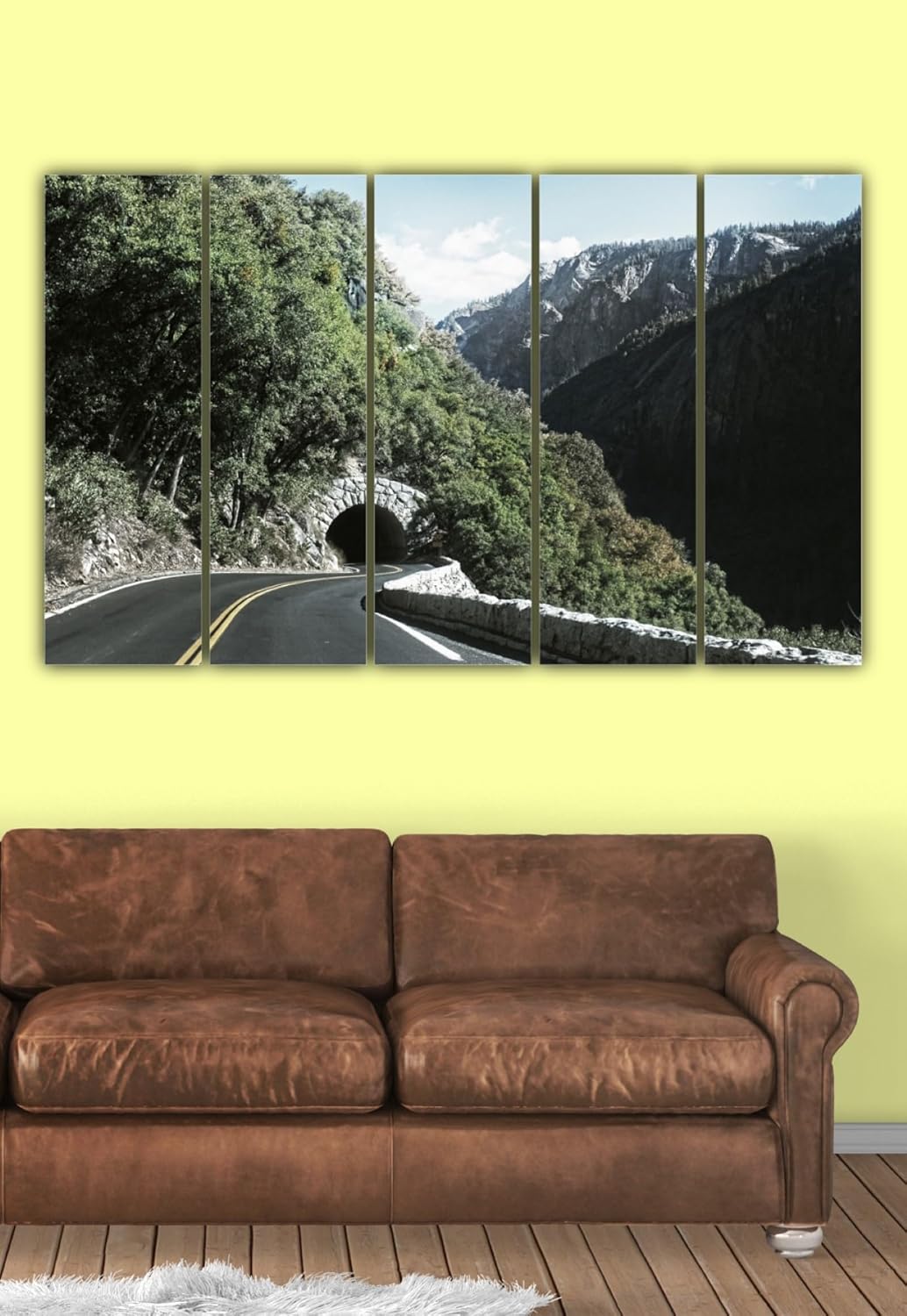 Five sleek framed panels of mountain tunnel photography Wall Art with vivid detail and splash-proof finish