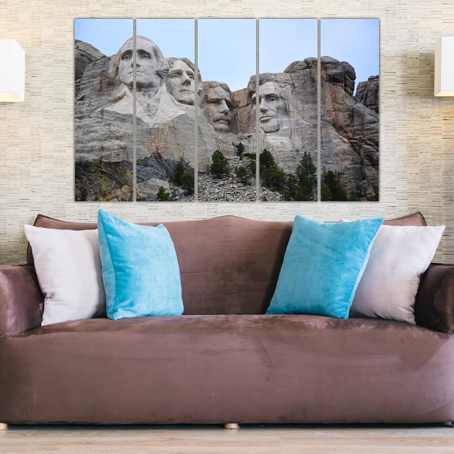 Side view of Rushmore-roaring 5-Panel Framed Wall Art highlighting matte-laminated, splash-proof frames