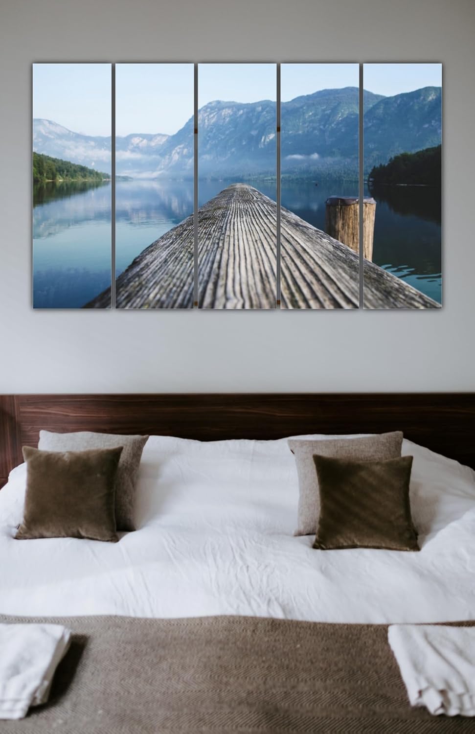 Framed Wall Art featuring five ocean panels with vibrant blue hues