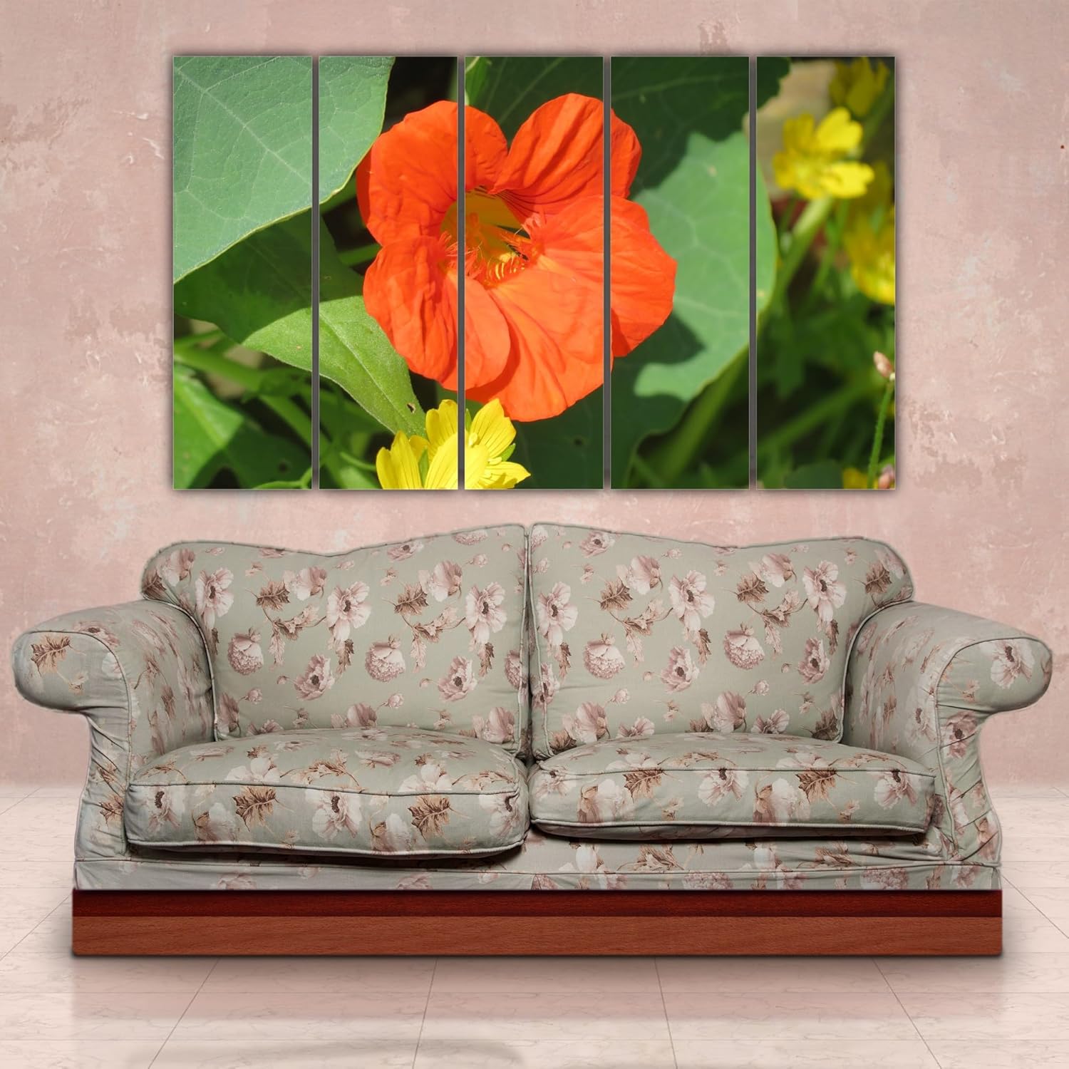 Side view of Orange Bloom Photography Wall Art Thatll Make Your Walls Blossom - Framed Floral Fantasy (150x76cm) multi-panel layout.