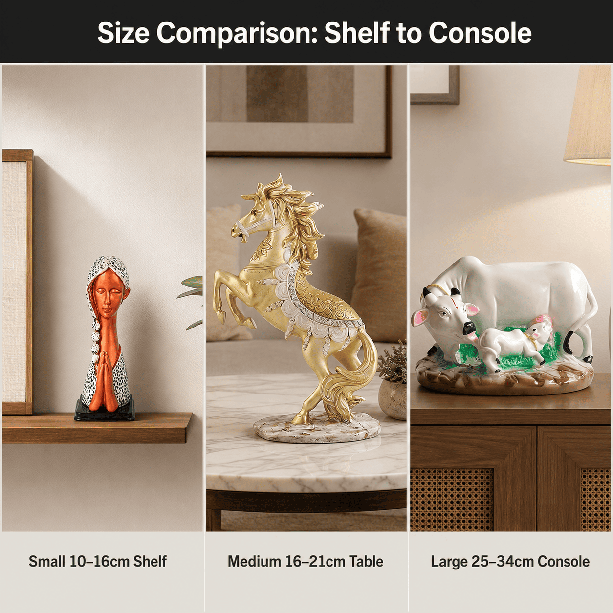 comparison grid of small medium and large decor accents
