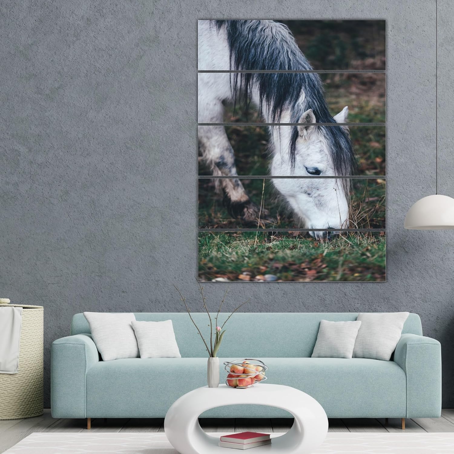 Close-up of vibrant horse prints on the 5-panel Wall Art