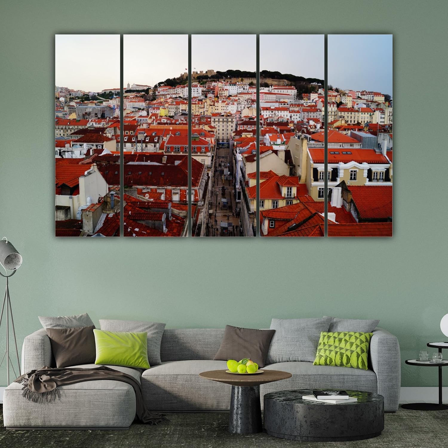 Cityscape-crazy 5-Frame Framed Wall Art showcasing vibrant city skyline close-up.