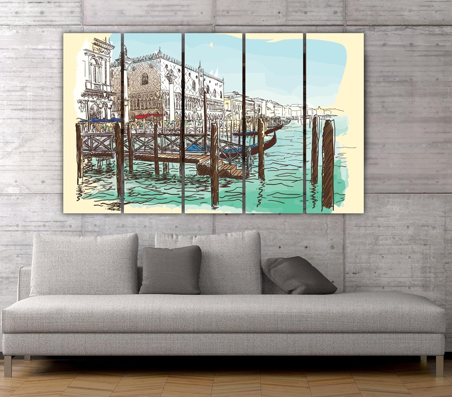Close-up of Venice-tacular 5-Panel Framed Wall Art That'll Gondola Your Walls highlighting the textured 6mm MDF frames.