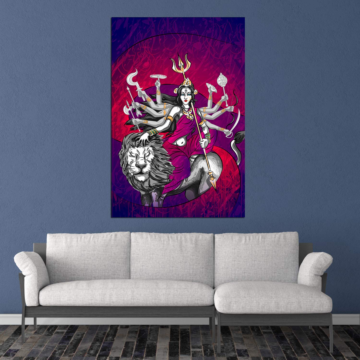 Durga-tastic Unframed Hindu Wall Art That'll Slay Your Decor - Vibrant Canvas Vibes (91x61cm)